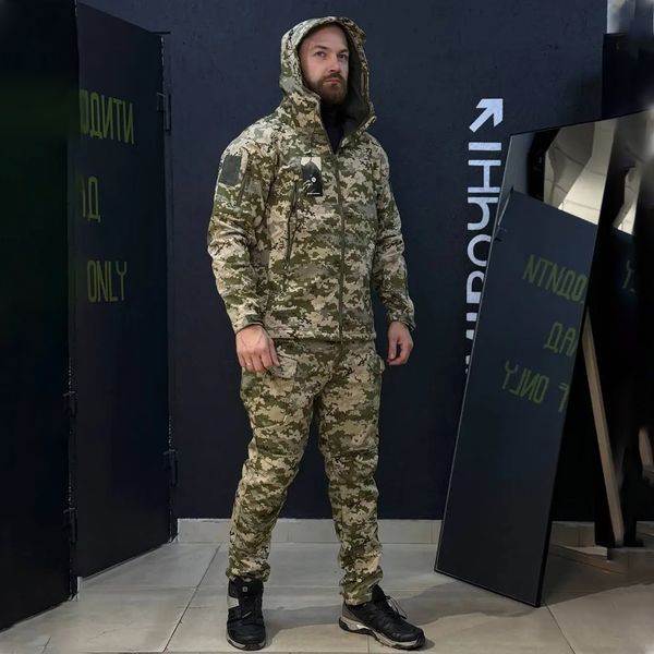 Костюм Gman SoftShell на флисе Куртка и Брюки S пиксель + Ботинки с автошнуровкой койот skl9107sts-S фото