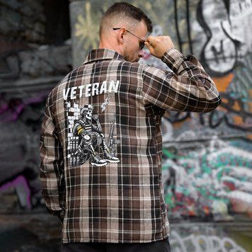 Сорочка Фланелева Born of War з принтом Veteran 3XL коричнева buy97597sts-3XL фото