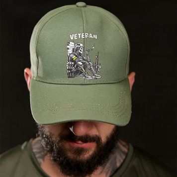Котонова Бейсболка з принтом Veteran олива buy96947sts фото